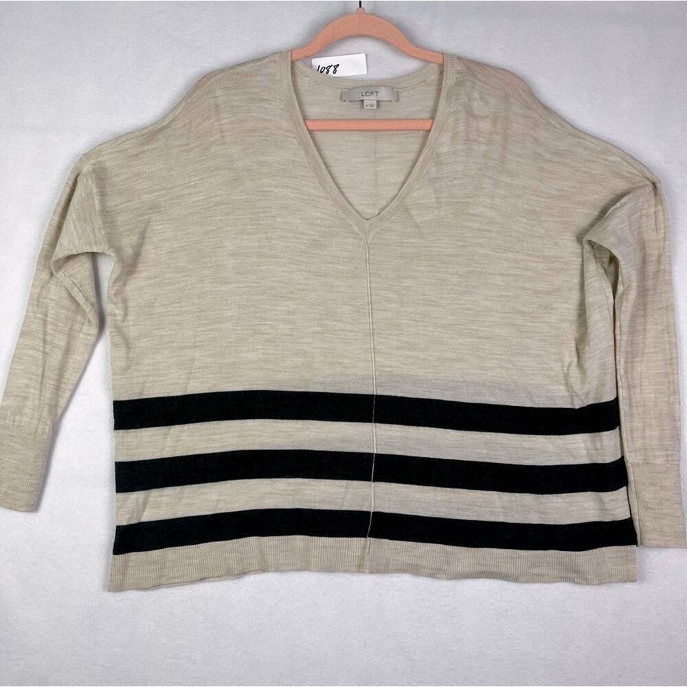ANN TAYLOR LOFT Womens Wool blend Striped V- Neck Sweater XS